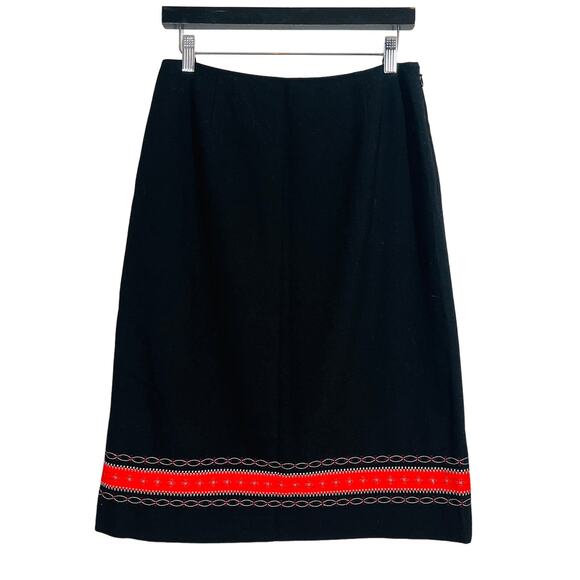 Vintage Ann Taylor Pencil Skirt A Line Black Embroidered Red Trim - 8P - Picture 1 of 4